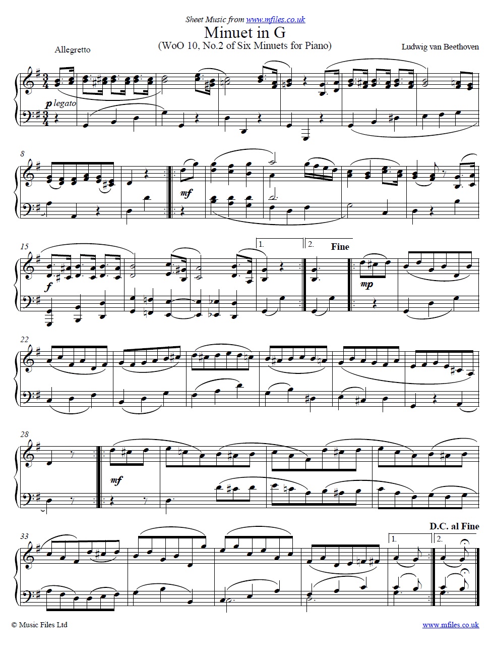 Beethoven's Minuet in G for piano - click to download sheet music Beethoven's Minuet in G for piano - sheet music 1st page