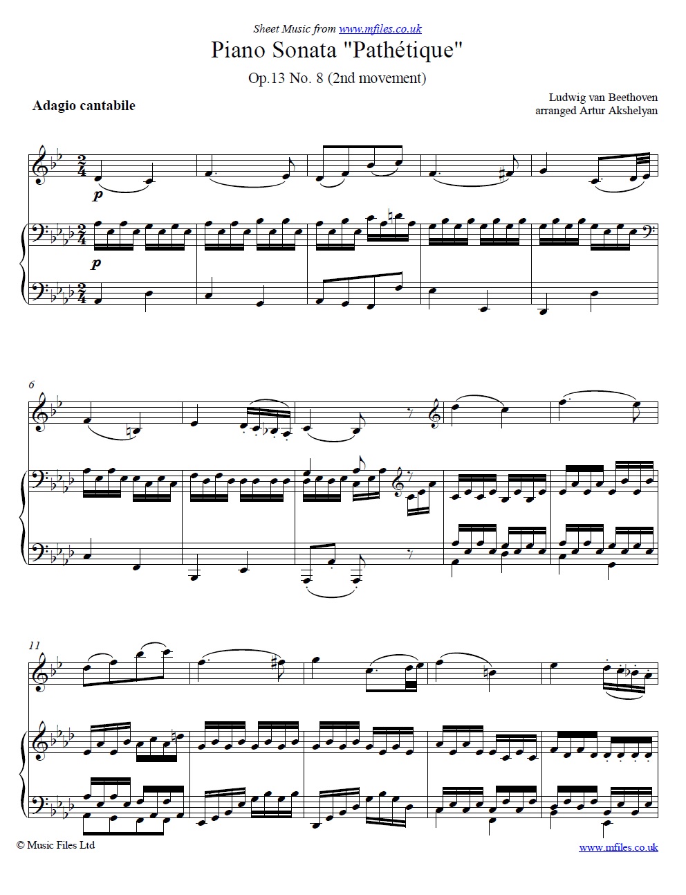 Beethoven's Pathétique Sonata (2nd movement) for clarinet and piano - click to download sheet music Beethoven's Pathétique Sonata (2nd movement) for clarinet and piano - sheet music 1st page