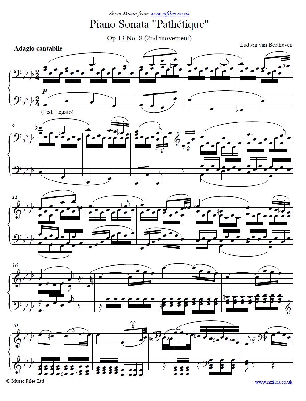 Beethoven's Pathétique Sonata (2nd movement) for piano - click to download sheet music Beethoven's Pathétique Sonata (2nd movement) for piano - sheet music 1st page