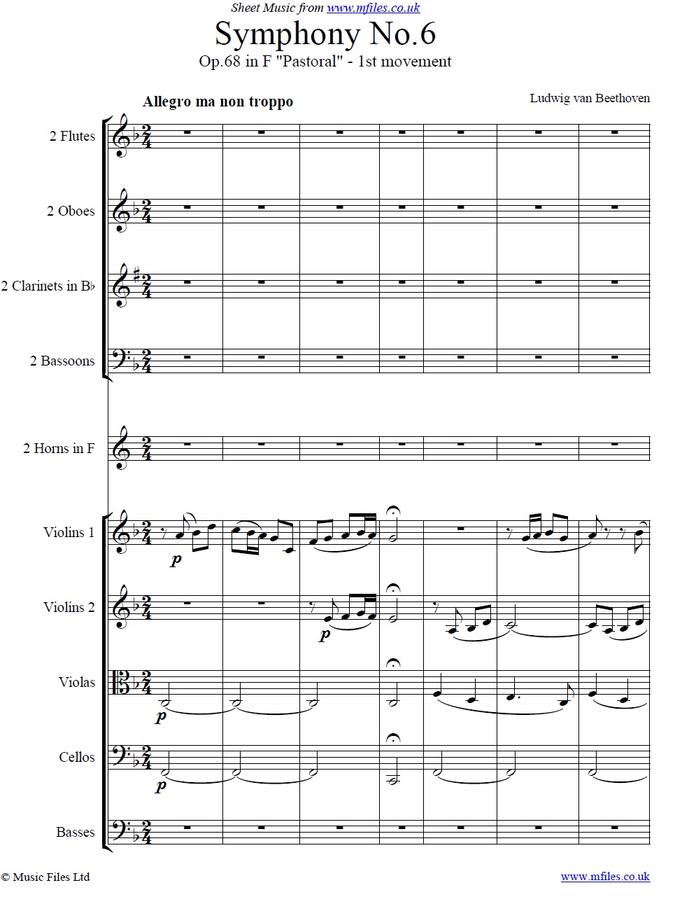 Beethoven's 6th Symphony 1st movement (orchestral score) - click to download sheet music Beethoven's 6th Symphony 1st movement (orchestral score) - sheet music 1st page