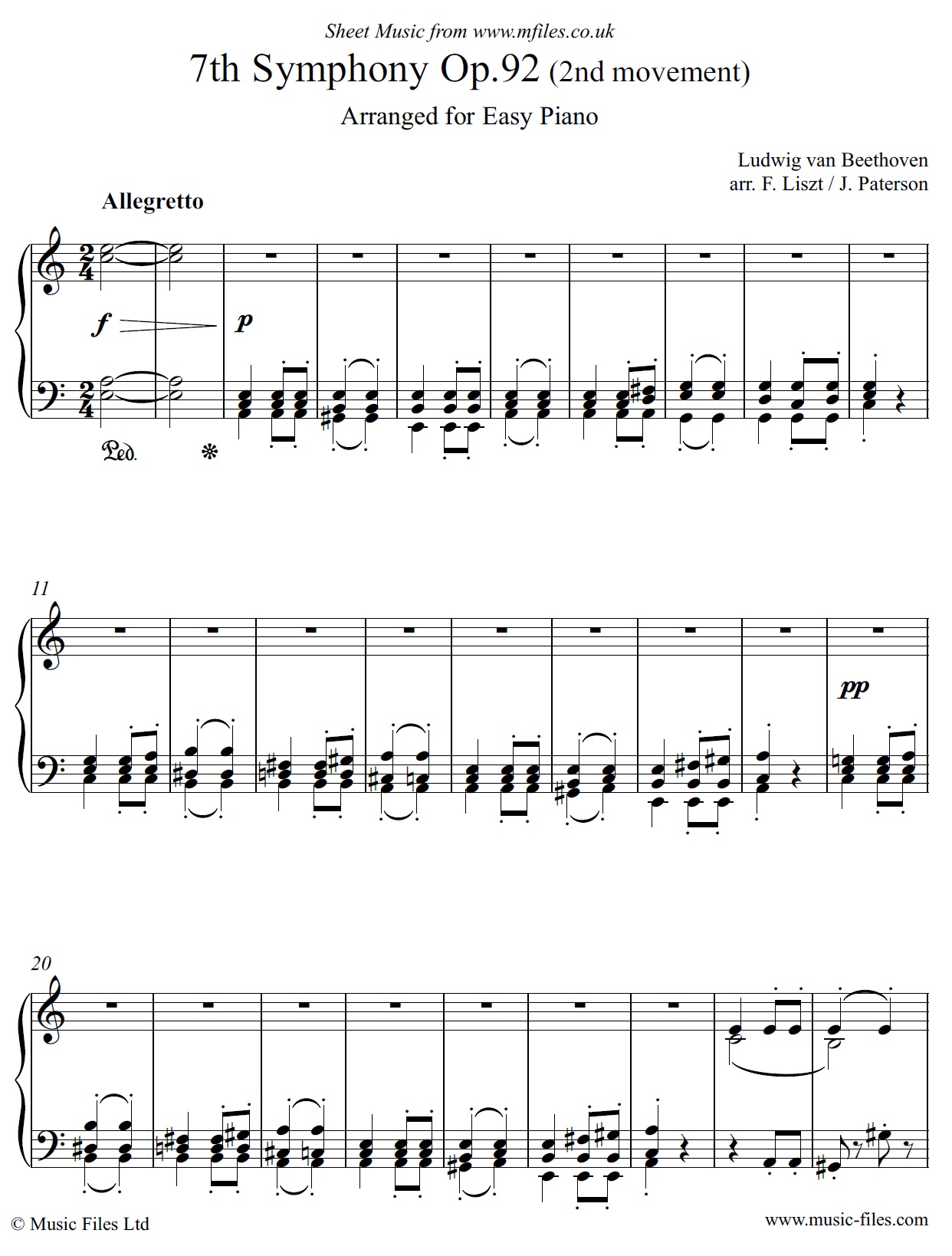 Beethoven's 7th Symphony 2nd movement for Easy Piano - click to download sheet music Beethoven's 7th Symphony 2nd movement for Easy Piano - sheet music 1st page