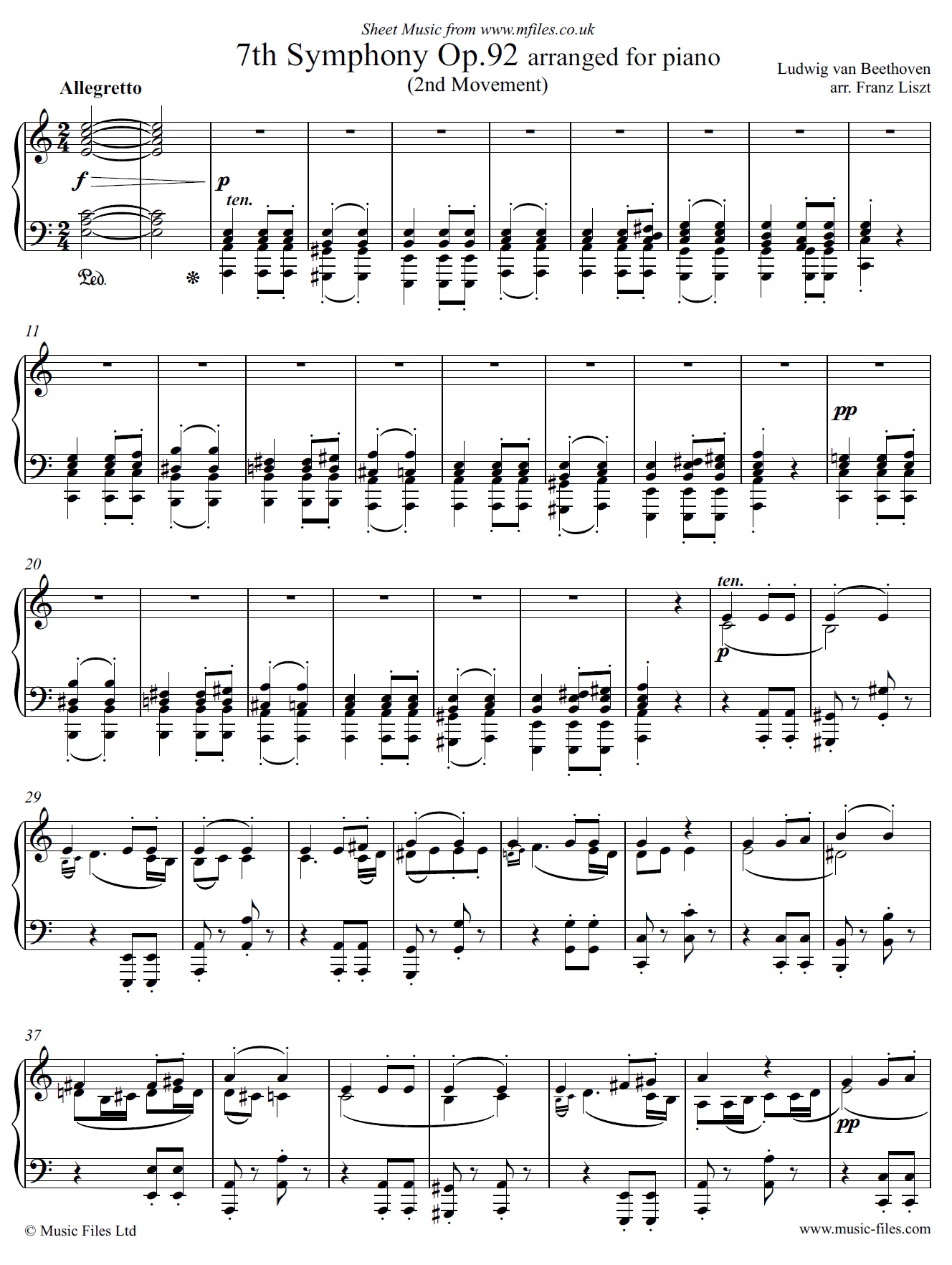 Beethoven's 7th Symphony 2nd movement for Piano by Franz Liszt - click to download sheet music Beethoven's 7th Symphony 2nd movement for Piano by Franz Liszt - sheet music 1st page