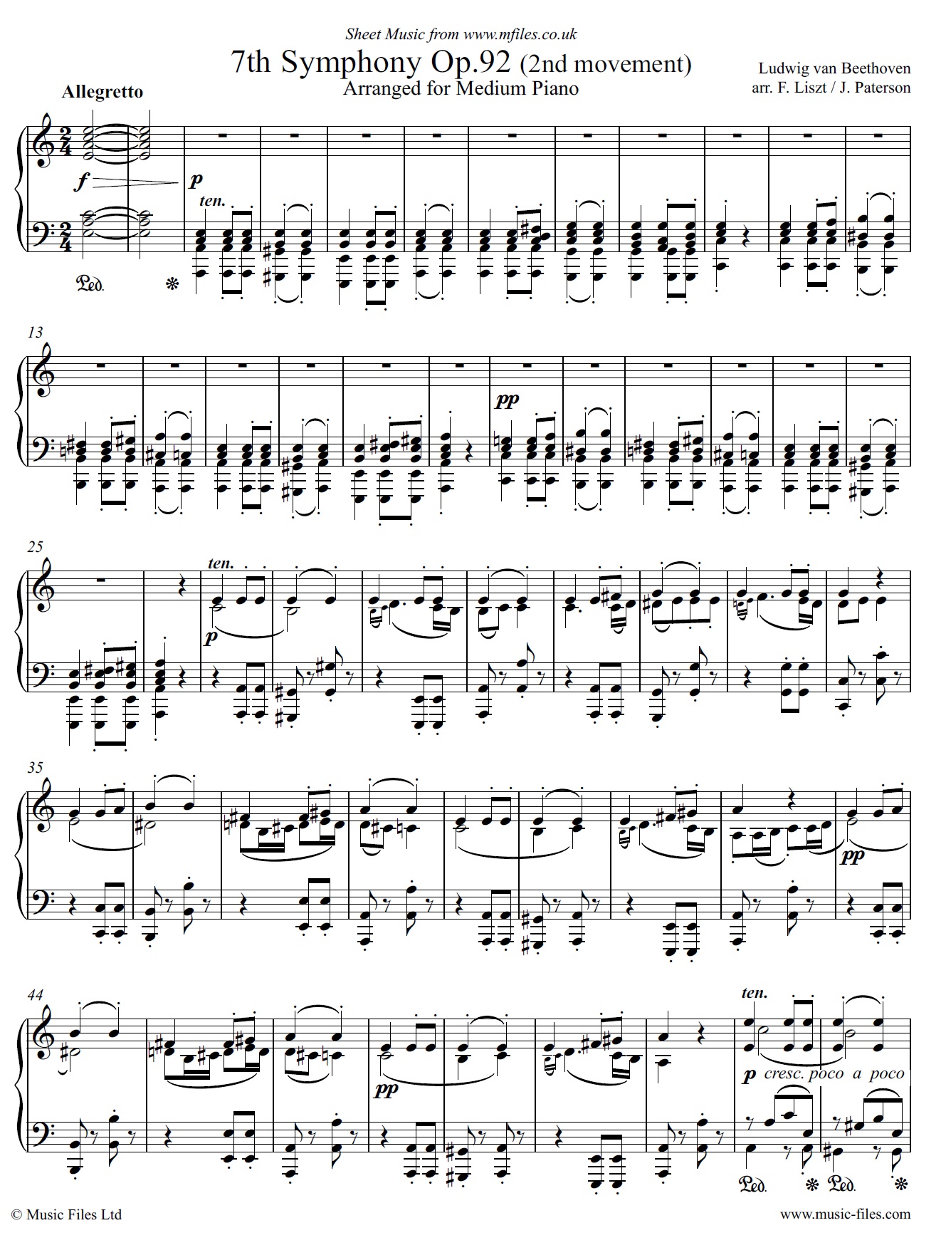Beethoven's 7th Symphony 2nd movement for Medium Piano - click to download sheet music Beethoven's 7th Symphony 2nd movement for Medium Piano - sheet music 1st page