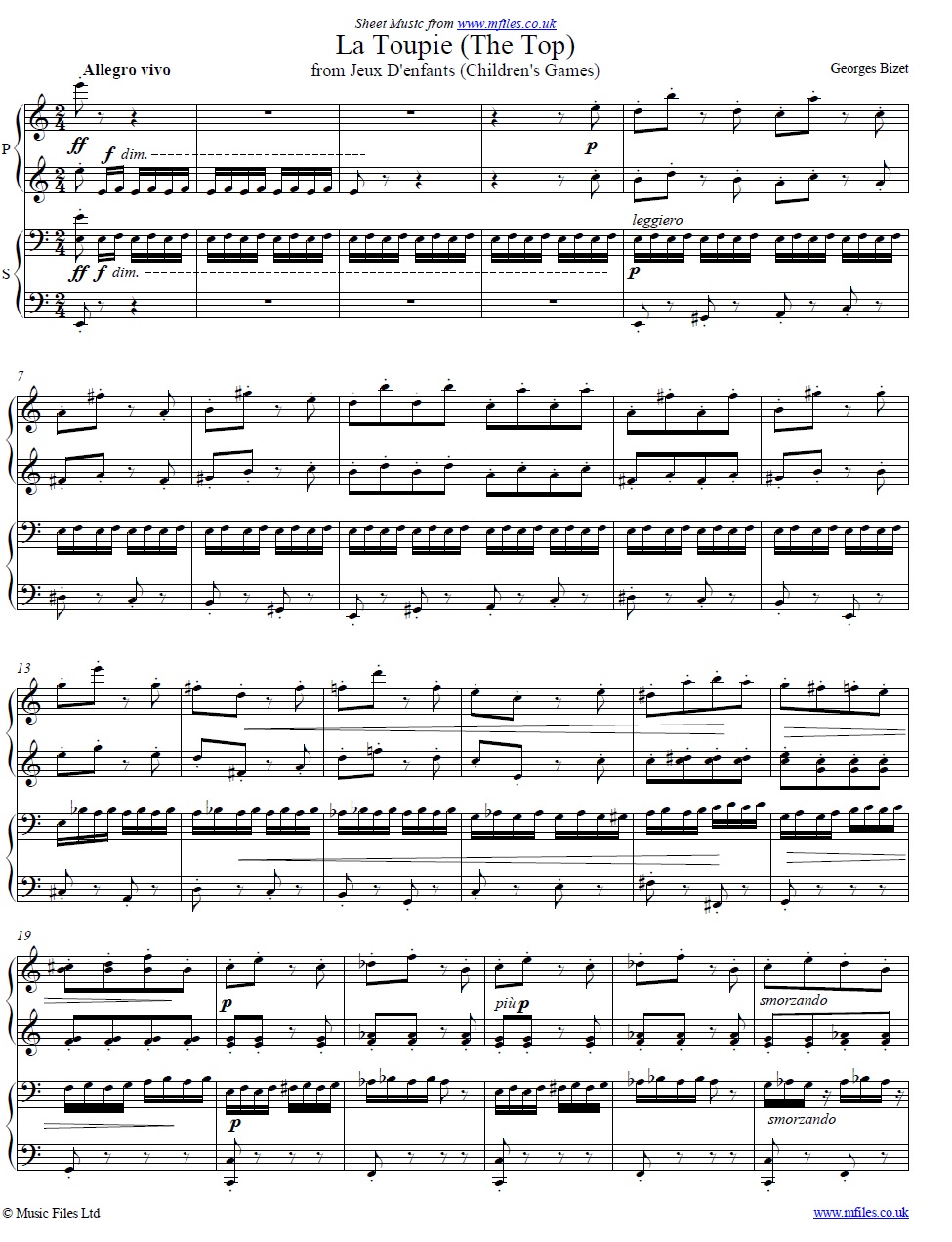 Bizet's La Toupie (The Top) from Jeux d'Enfants (Piano Duet) - click to download sheet music Bizet's La Toupie (The Top) from Jeux d'Enfants (Piano Duet) - sheet music 1st page