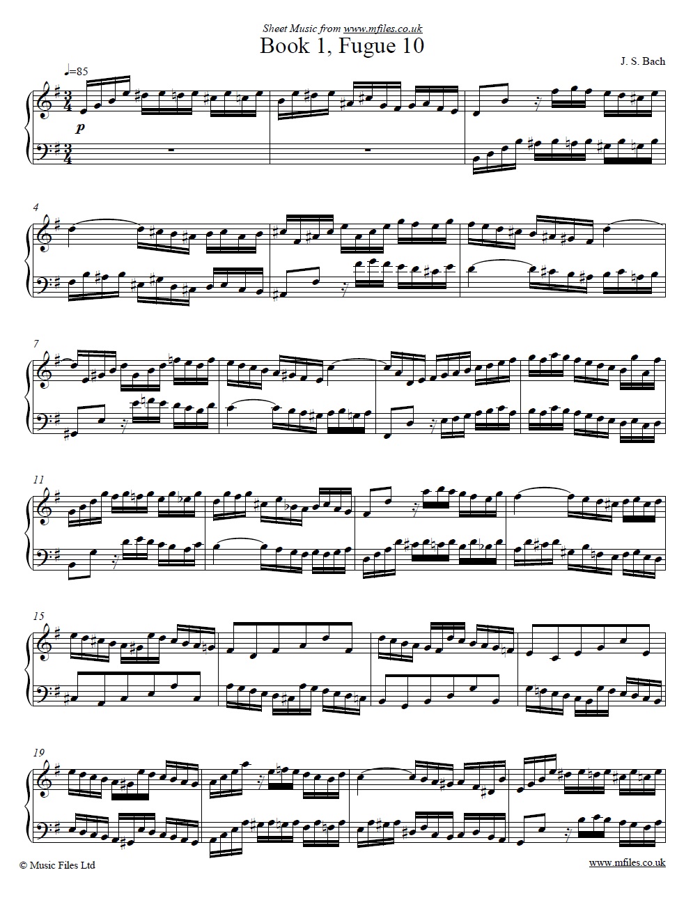 Bach's Fugue No.10 from book 1 of the WTC - click to download sheet music Bach's Fugue No.10 from book 1 of the WTC - sheet music 1st page