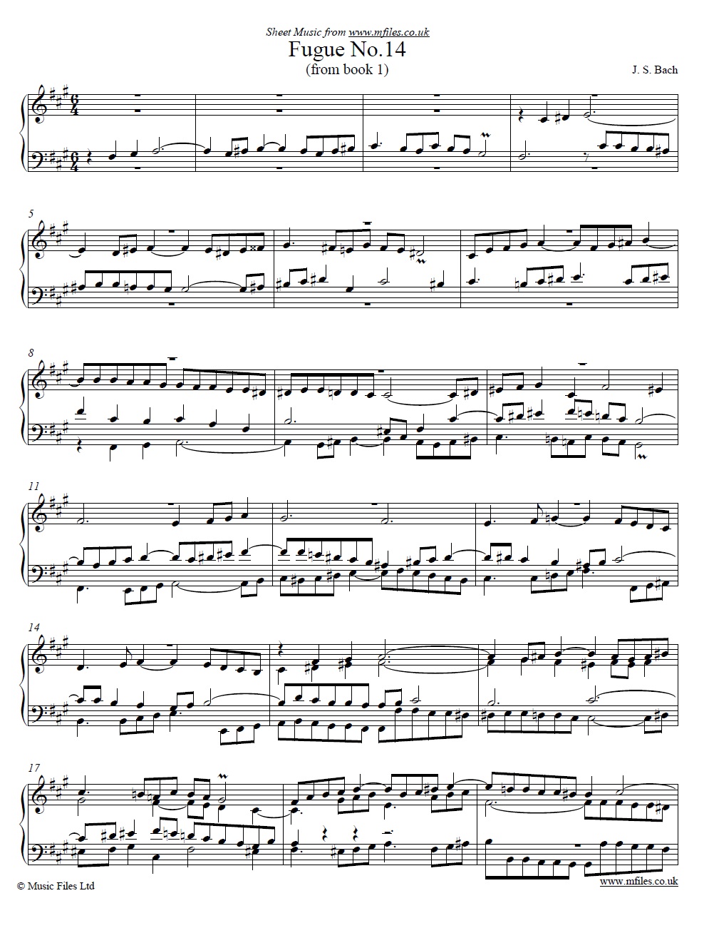 Bach's Fugue No.14 from book 1 of the WTC - click to download sheet music Bach's Fugue No.14 from book 1 of the WTC - sheet music 1st page