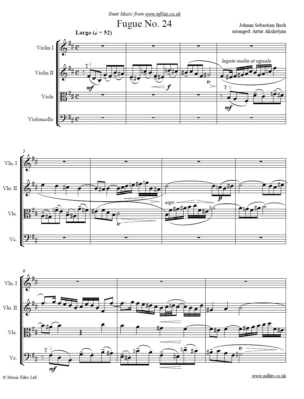 Bach's Fugue No.24 from book 1 of the WTC (for string quartet) - click to download sheet music Bach's Fugue No.24 from book 1 of the WTC (for string quartet) - sheet music 1st page