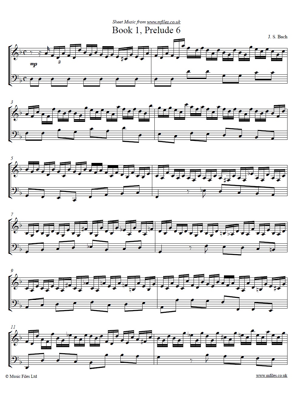 Bach's Prelude No.6 from book 1 of the WTC - click to download sheet music Bach's Prelude No.6 from book 1 of the WTC - sheet music 1st page