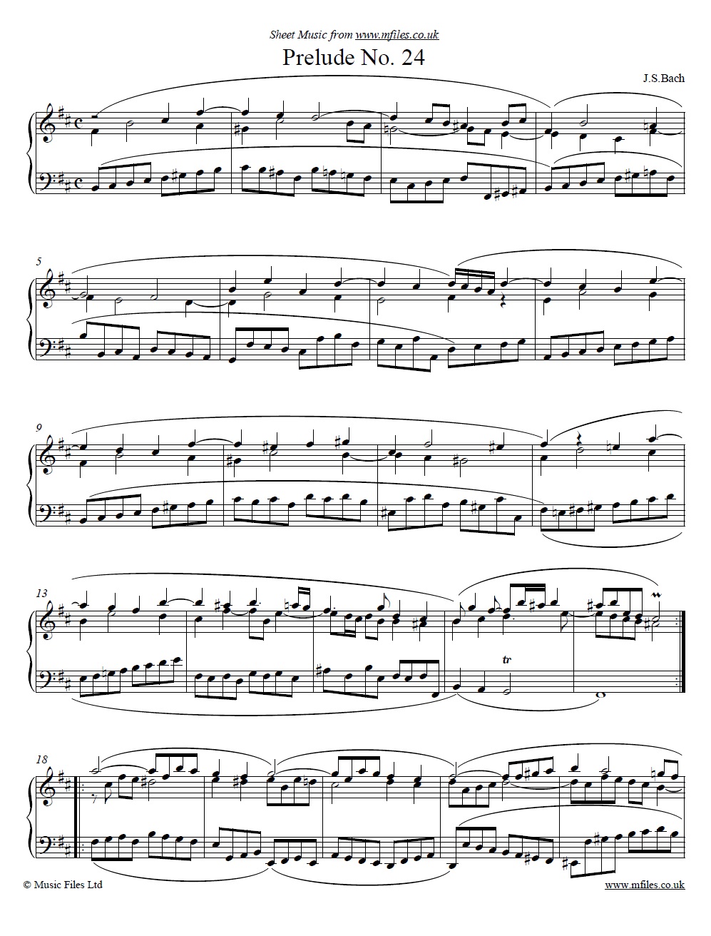 Bach's Prelude No.24 from book 1 of the WTC - click to download sheet music Bach's Prelude No.24 from book 1 of the WTC - sheet music 1st page