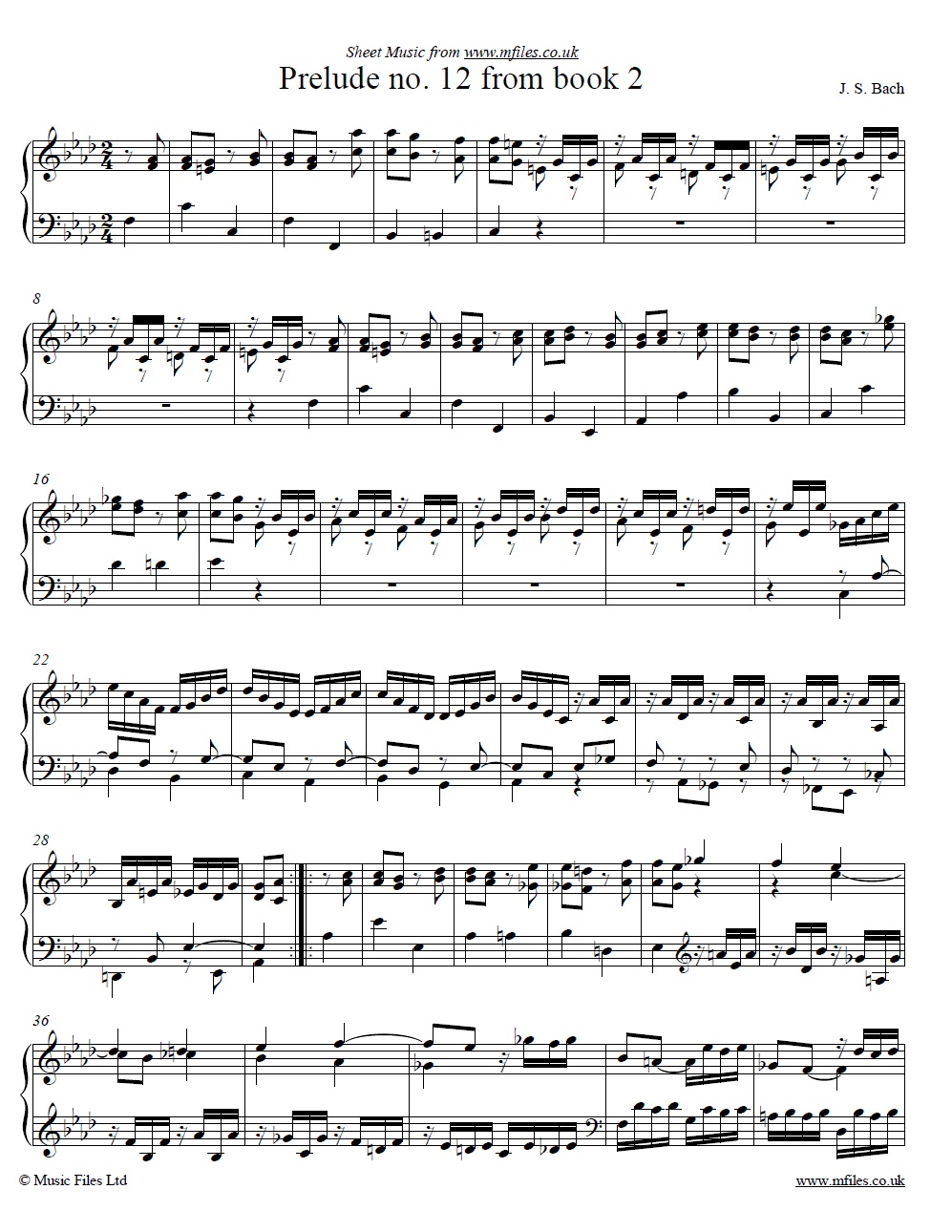 Bach's Prelude No.12 from book 2 of the WTC - click to download sheet music Bach's Prelude No.12 from book 2 of the WTC - sheet music 1st page