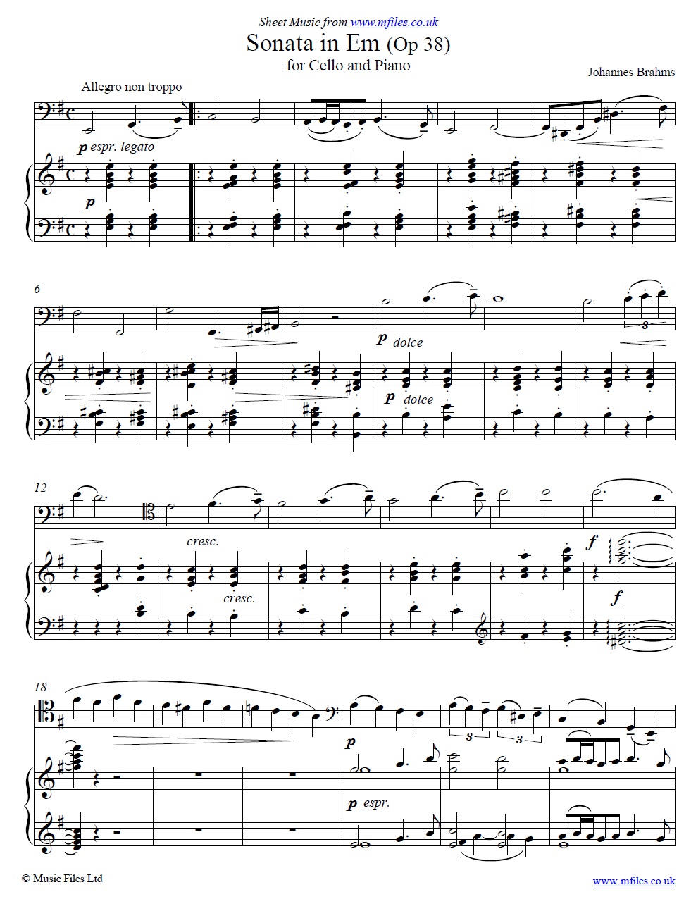 Brahms' Cello Sonata in Em (1st movement) - click to download sheet music Brahms' Cello Sonata in Em (1st movement) - sheet music 1st page