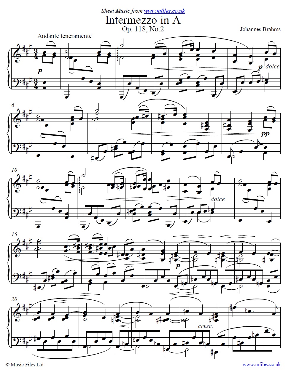 Brahms' Intermezzo Op.118 No.2 for piano - click to download sheet music Brahms' Intermezzo Op.118 No.2 for piano - sheet music 1st page