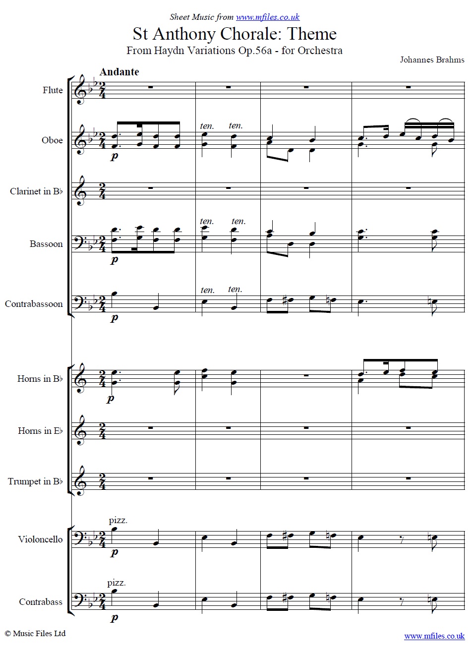 Brahms' St. Anthony Chorale Variations (Theme) for Orchestra - click to download sheet music Brahms' St. Anthony Chorale Variations (Theme) for Orchestra - sheet music 1st page