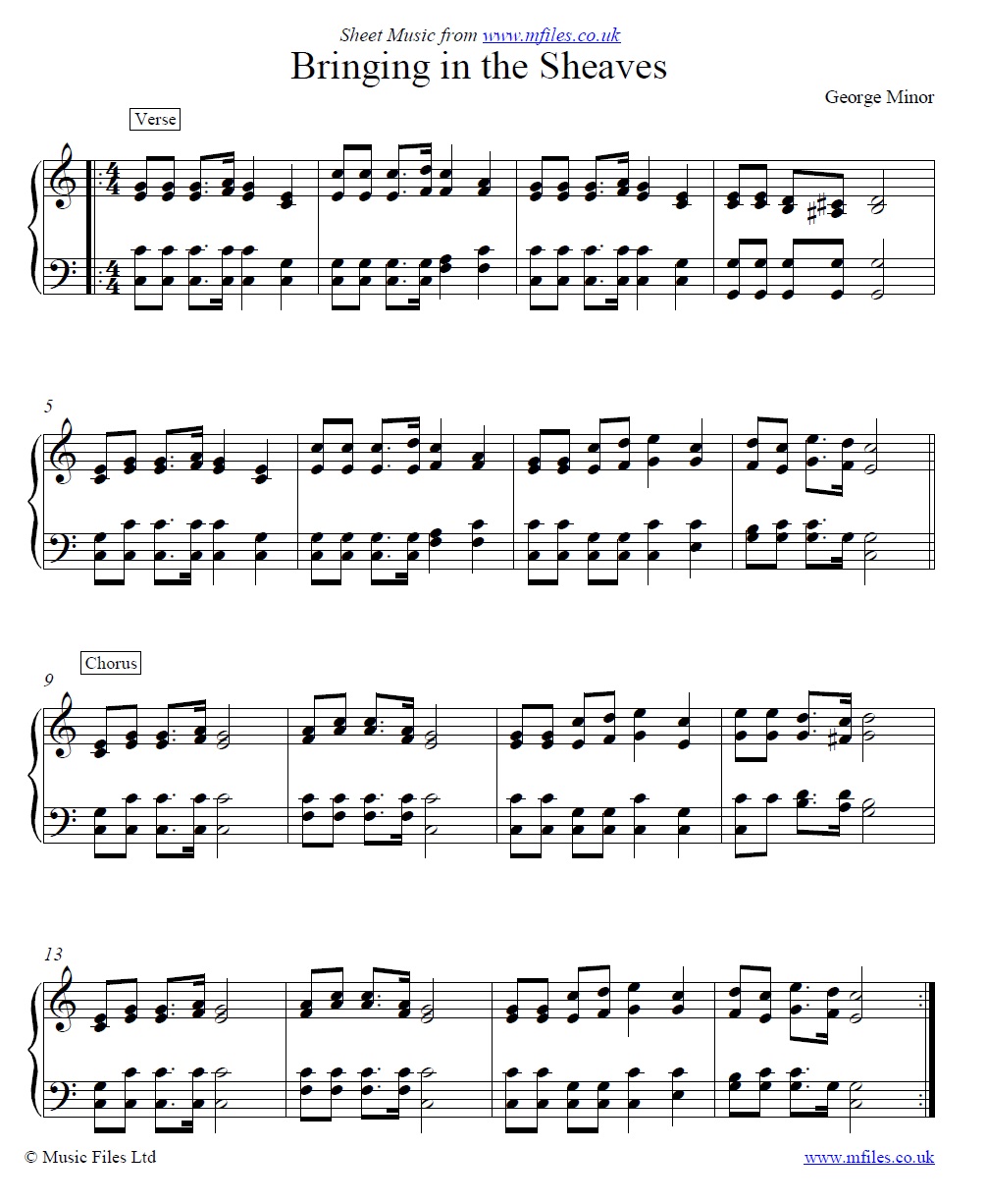 Bringing in the Sheaves for piano - click to download sheet music Bringing in the Sheaves for piano - sheet music 1st page