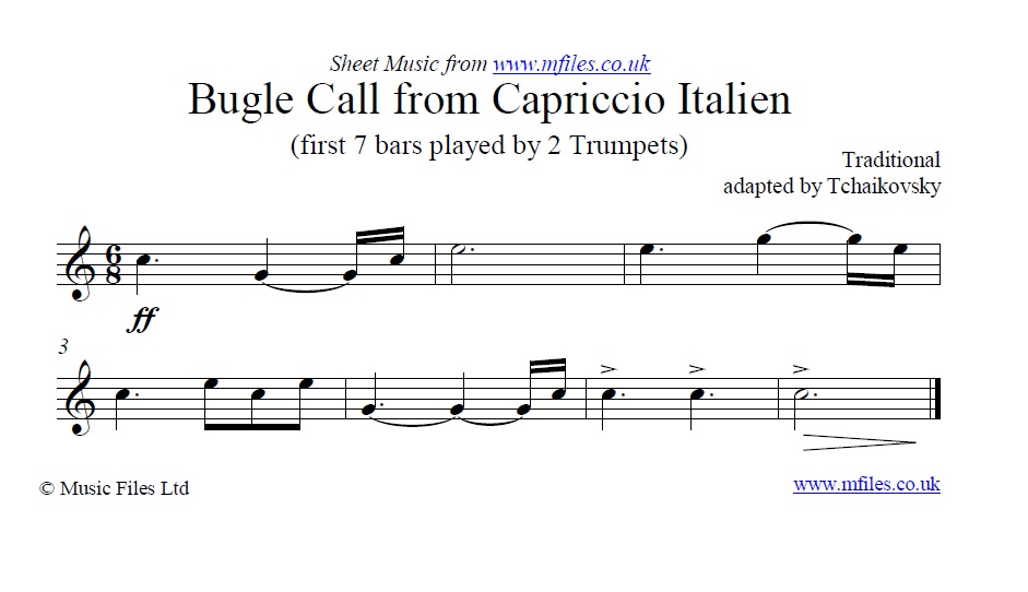 Bugle Call from Tchaikovsky's Capriccio Italien - click to download sheet music Bugle Call from Tchaikovsky's Capriccio Italien - sheet music 1st page