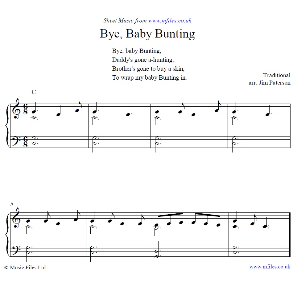 Bye Baby Bunting for piano - click to download sheet music Bye Baby Bunting for piano - sheet music 1st page
