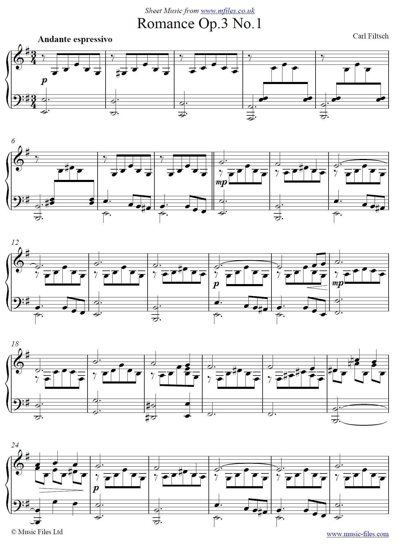 Filtsch's Romance Op.3 No.1 in Em for piano - click to download sheet music Filtsch's Romance Op.3 No.1 in Em for piano - sheet music 1st page