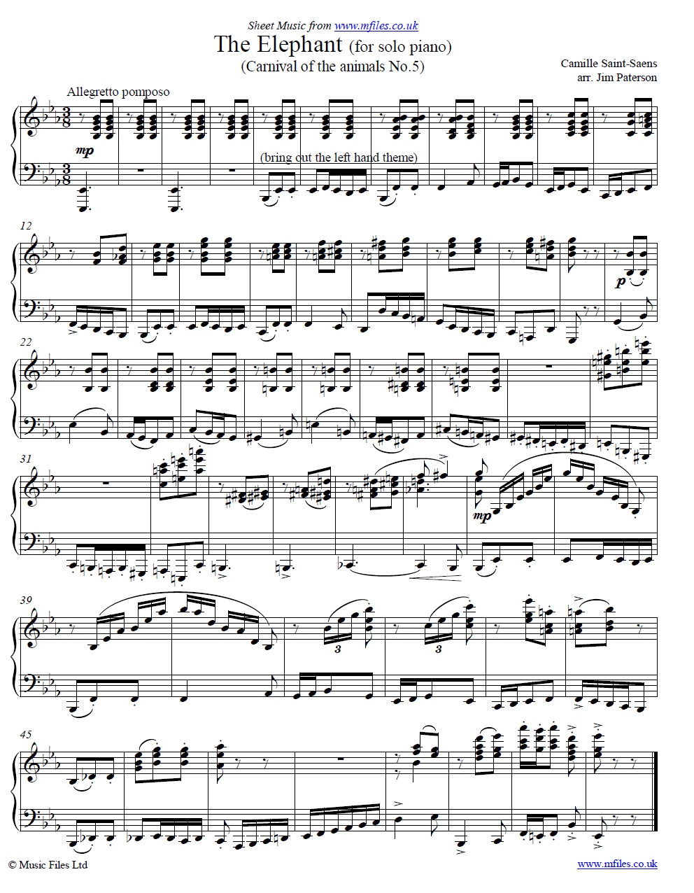 Saint-Saens' The Elephant from Carnival of the Animals for piano - click to download sheet music Saint-Saens' The Elephant from Carnival of the Animals for piano - sheet music 1st page