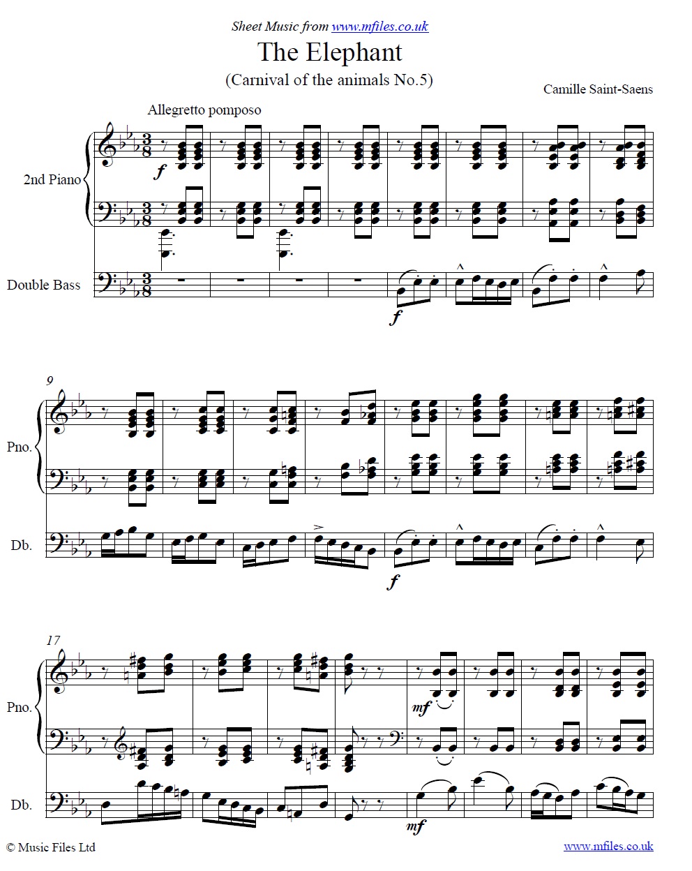 Saint-Saens' The Elephant from Carnival of the Animals - click to download sheet music Saint-Saens' The Elephant from Carnival of the Animals - sheet music 1st page