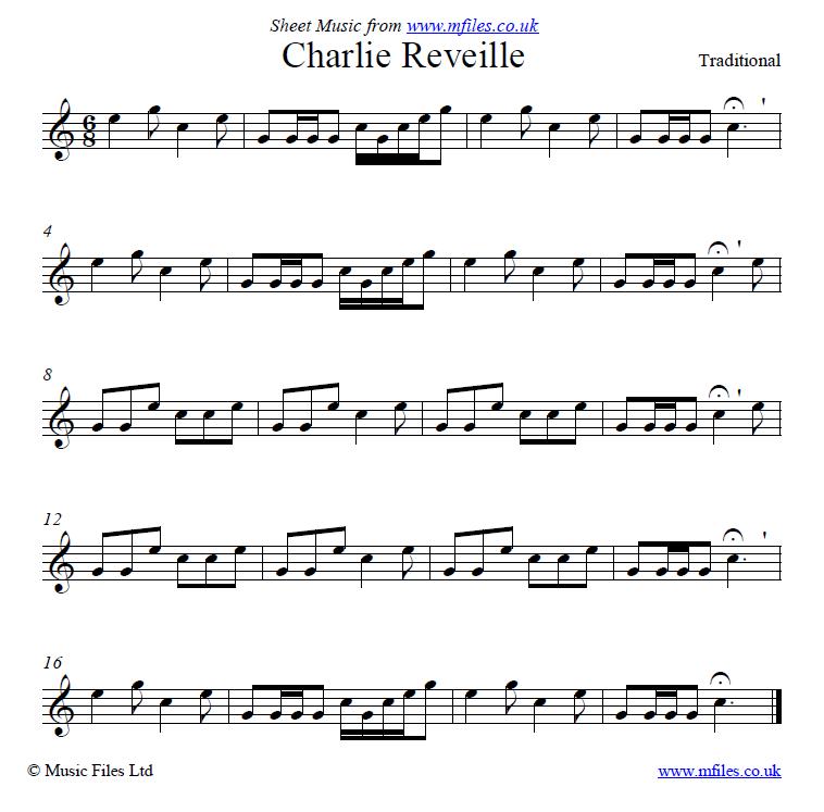 Charlie Reveille (bugle call) - click to download sheet music Charlie Reveille (bugle call) - sheet music 1st page