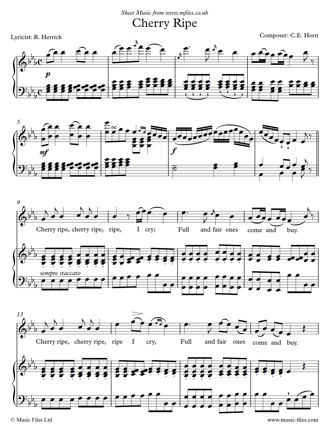 Cherry Ripe - click to download sheet music Cherry Ripe - sheet music 1st page