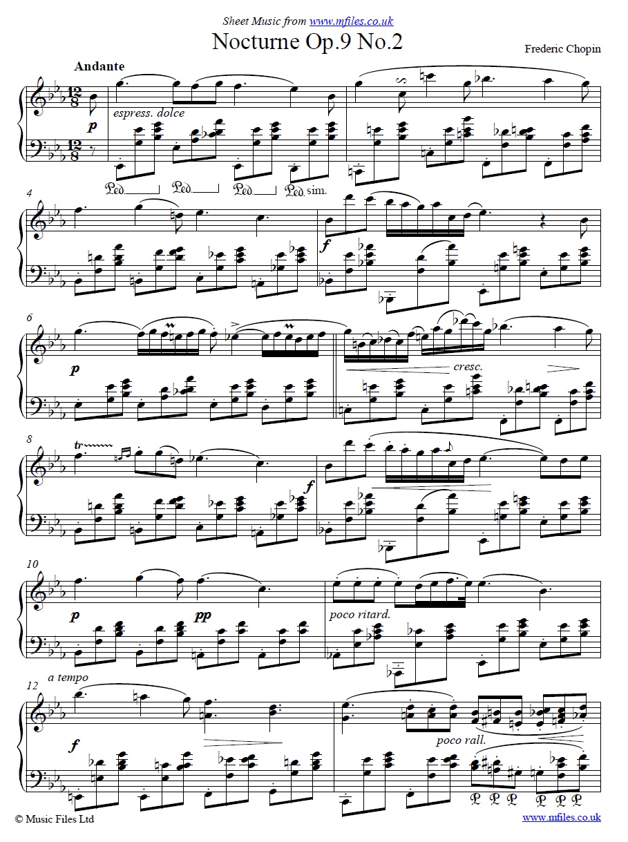 Chopin's Nocturne no.2 for piano - click to download sheet music Chopin's Nocturne no.2 for piano - sheet music 1st page