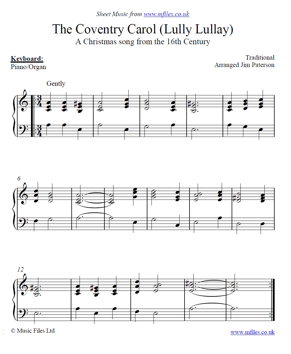 The Coventry Carol for piano - click to download sheet music The Coventry Carol for piano - sheet music 1st page