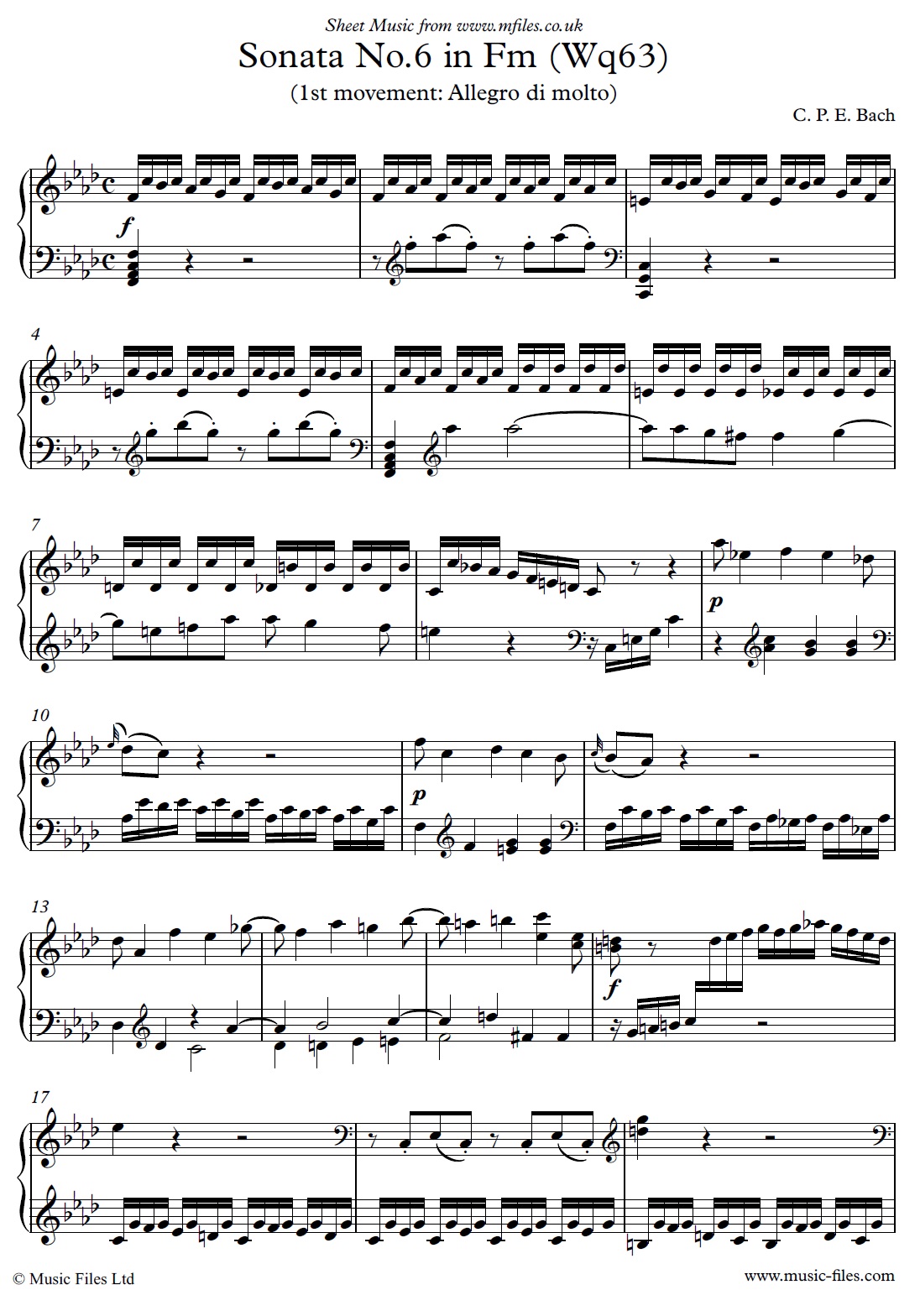 CPE Bach's Keyboard Sonata H75 in Fm, 1st movement Allegro di Molto - click to download sheet music CPE Bach's Keyboard Sonata H75 in Fm, 1st movement Allegro di Molto - sheet music 1st page
