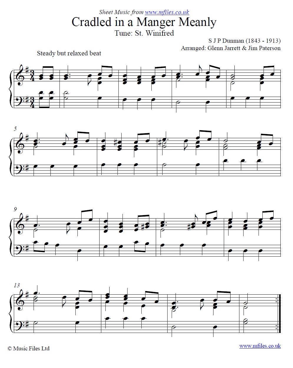Cradled in a Manger Meanly for piano - click to download sheet music Cradled in a Manger Meanly for piano - sheet music 1st page