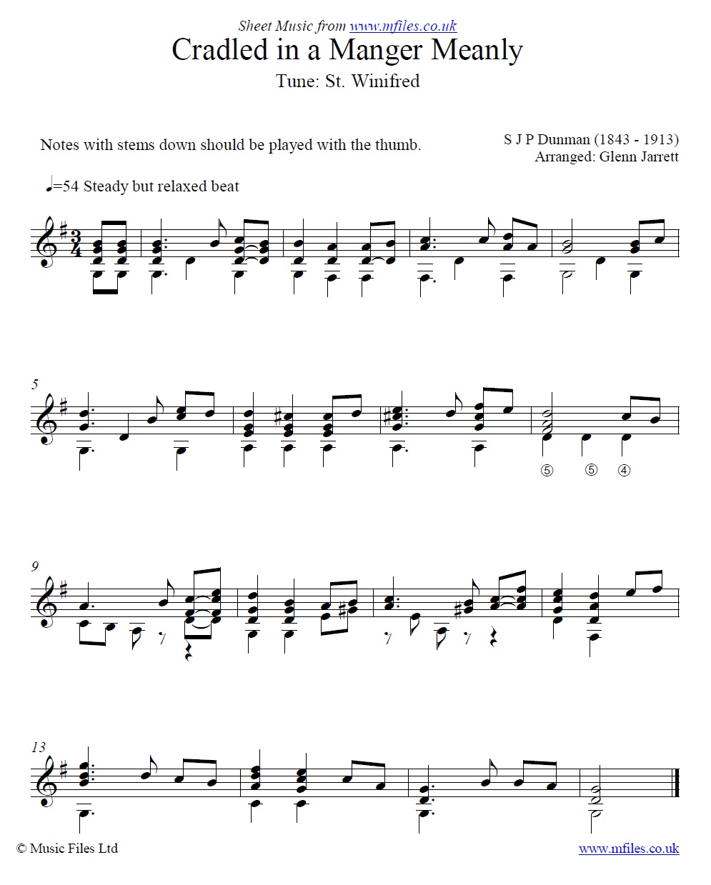 Cradled in a Manger Meanly arranged by Glenn Jarrett for guitar - click to download sheet music Cradled in a Manger Meanly arranged by Glenn Jarrett for guitar - sheet music 1st page
