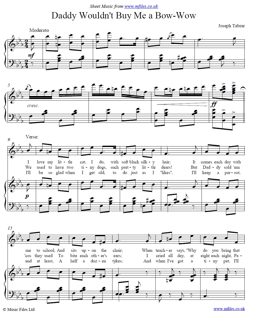 Daddy Wouldn't Buy Me a Bow-wow (piano/vocal) - click to download sheet music Daddy Wouldn't Buy Me a Bow-wow (piano/vocal) - sheet music 1st page