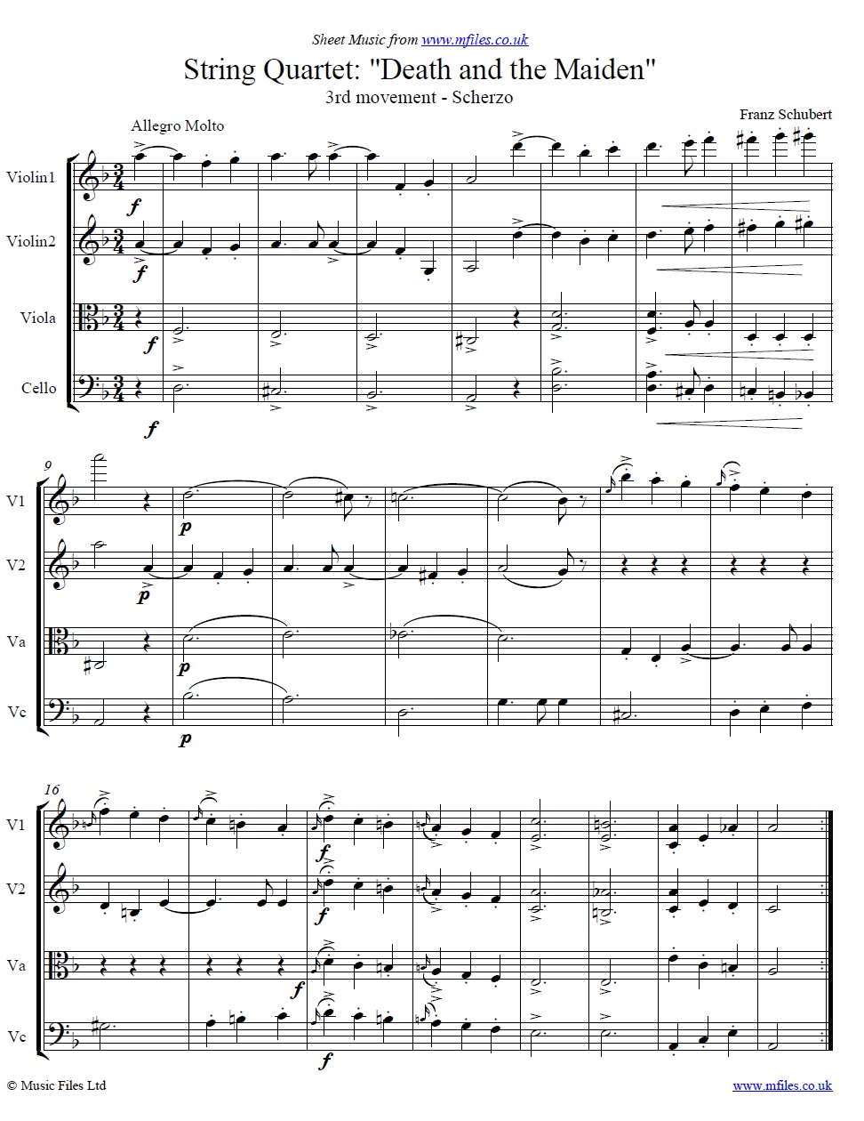 Schubert's Death and the Maiden Quartet (3rd movement) - click to download sheet music Schubert's Death and the Maiden Quartet (3rd movement) - sheet music 1st page