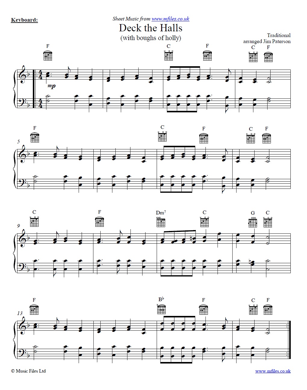 Deck the Halls (with boughs of holly) for piano - click to download sheet music Deck the Halls (with boughs of holly) for piano - sheet music 1st page