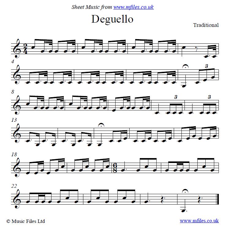 El Deguello (bugle call) - click to download sheet music El Deguello (bugle call) - sheet music 1st page
