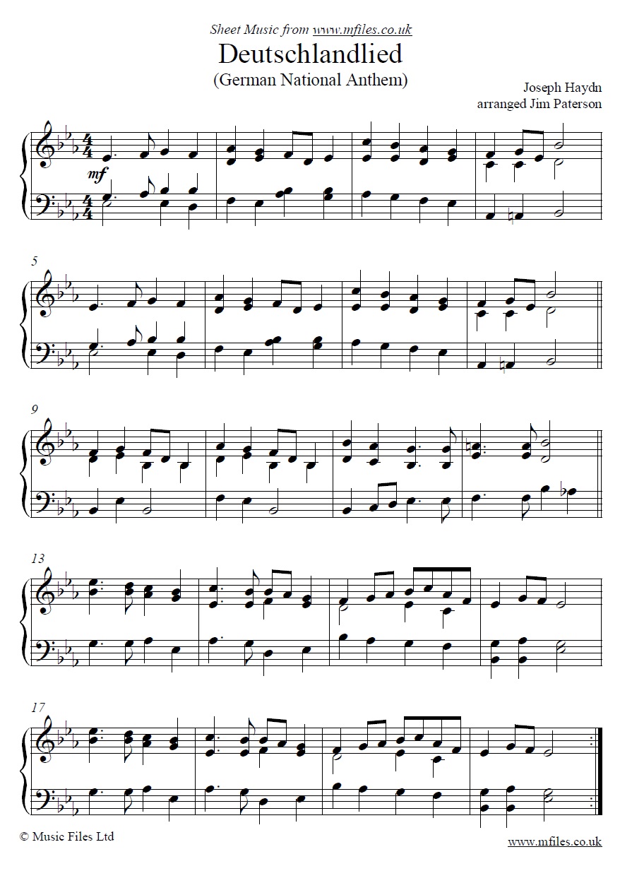 Deutschlandlied (German National Anthem by Haydn) for piano - click to download sheet music Deutschlandlied (German National Anthem by Haydn) for piano - sheet music 1st page