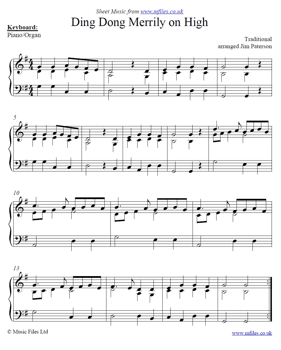 Ding Dong Merrily on High for piano - click to download sheet music Ding Dong Merrily on High for piano - sheet music 1st page