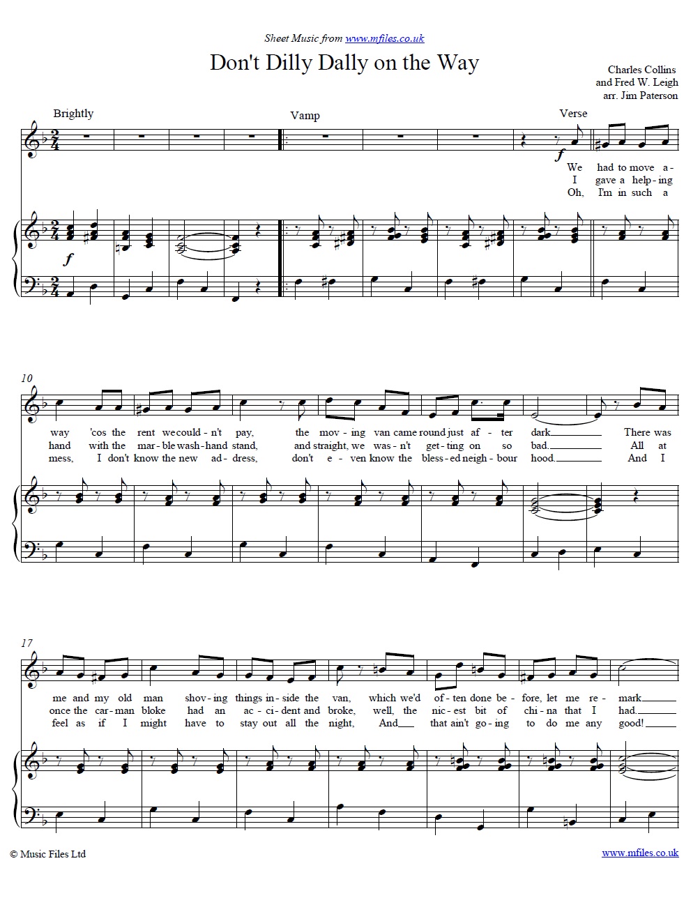 Don't Dilly Dally on the Way (piano/vocal) - click to download sheet music Don't Dilly Dally on the Way (piano/vocal) - sheet music 1st page