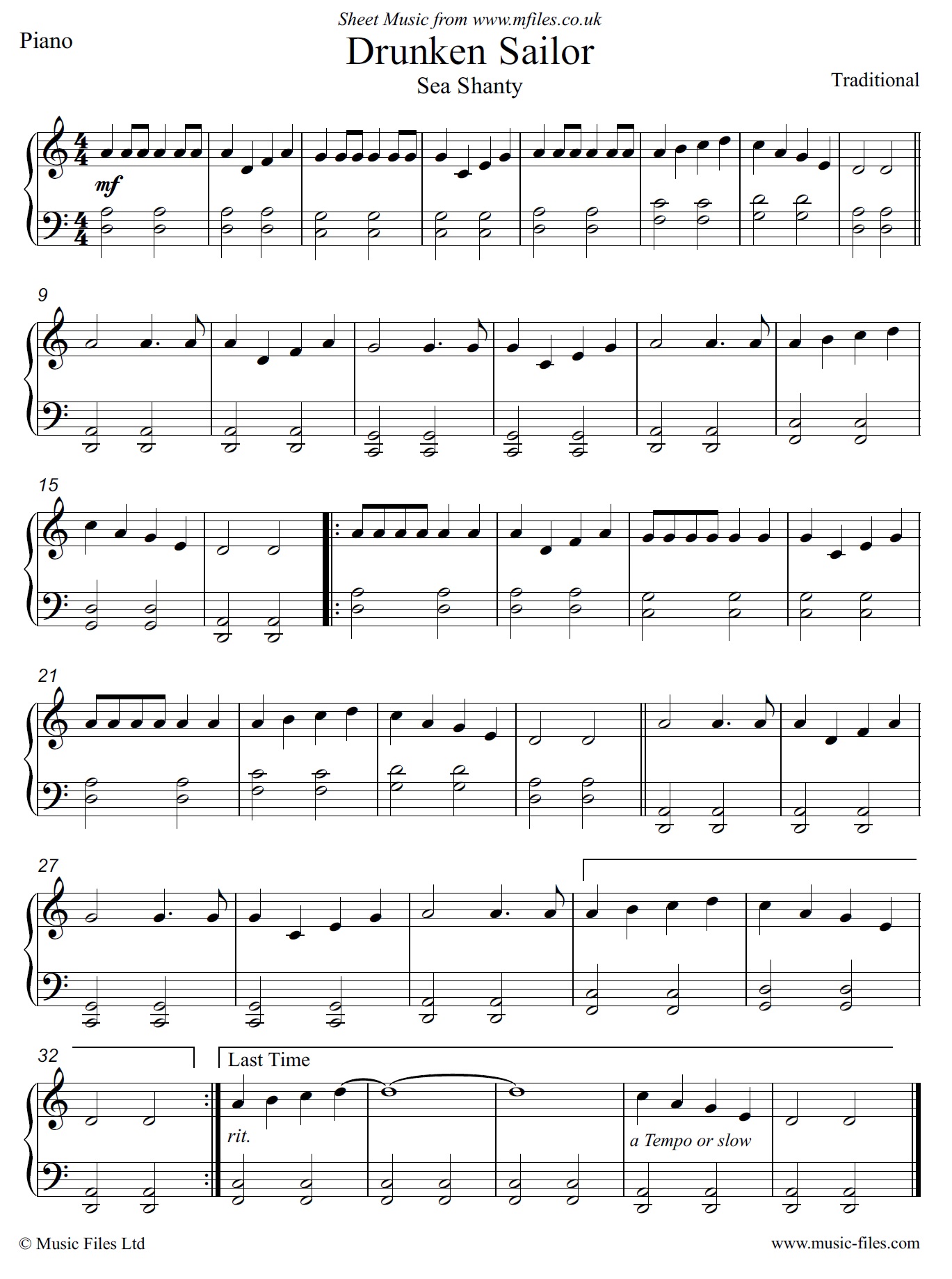 Drunken Sailor (Sea Shanty) - click to download sheet music Drunken Sailor (Sea Shanty) - sheet music 1st page