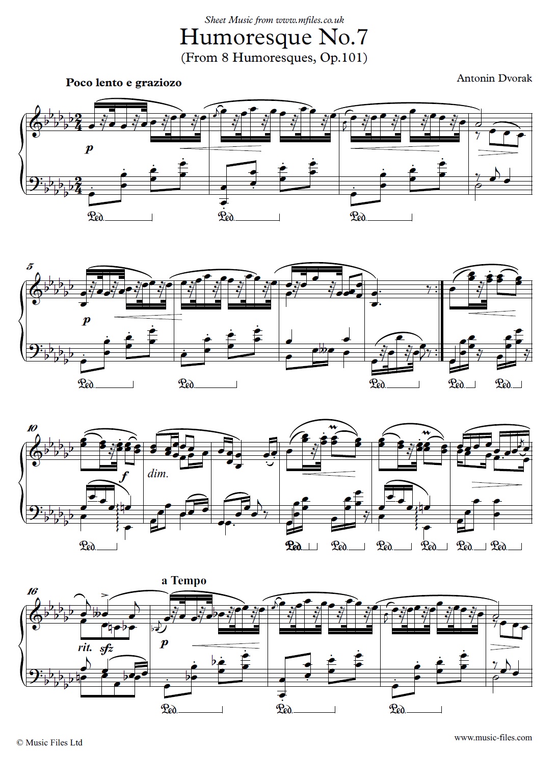 Dvorak's Humoresque No.7 in G-flat for piano  - click to download sheet music Dvorak's Humoresque No.7 in G-flat for piano - sheet music 1st page