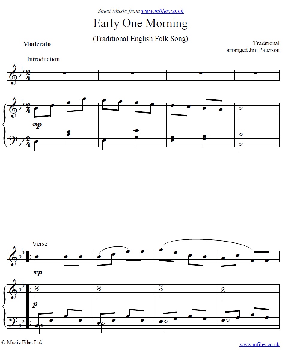 Early One Morning for oboe and piano - click to download sheet music Early One Morning for oboe and piano - sheet music 1st page