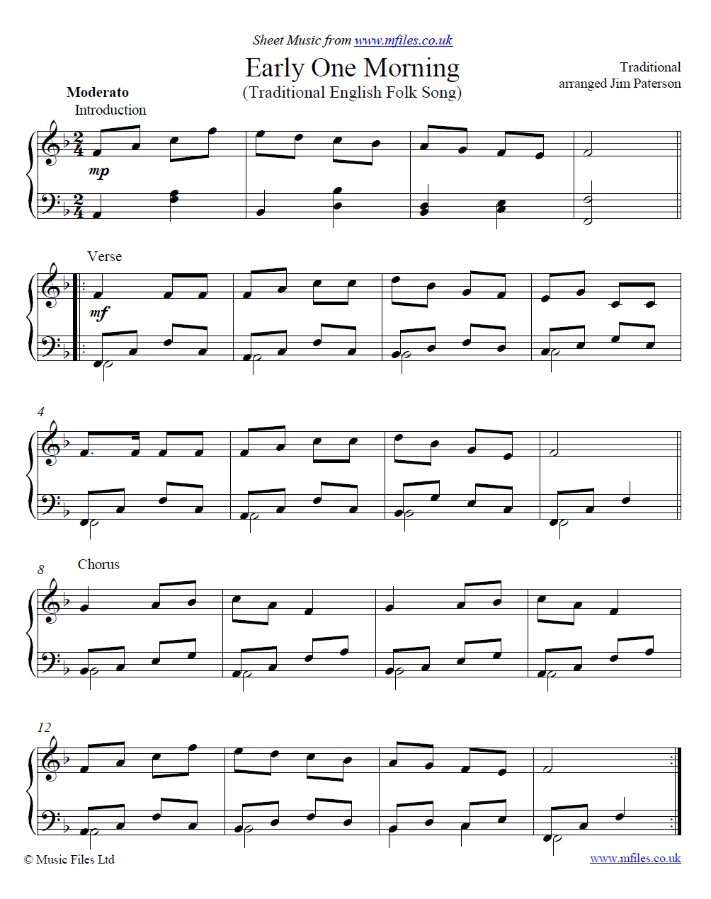Early One Morning for piano - click to download sheet music Early One Morning for piano - sheet music 1st page
