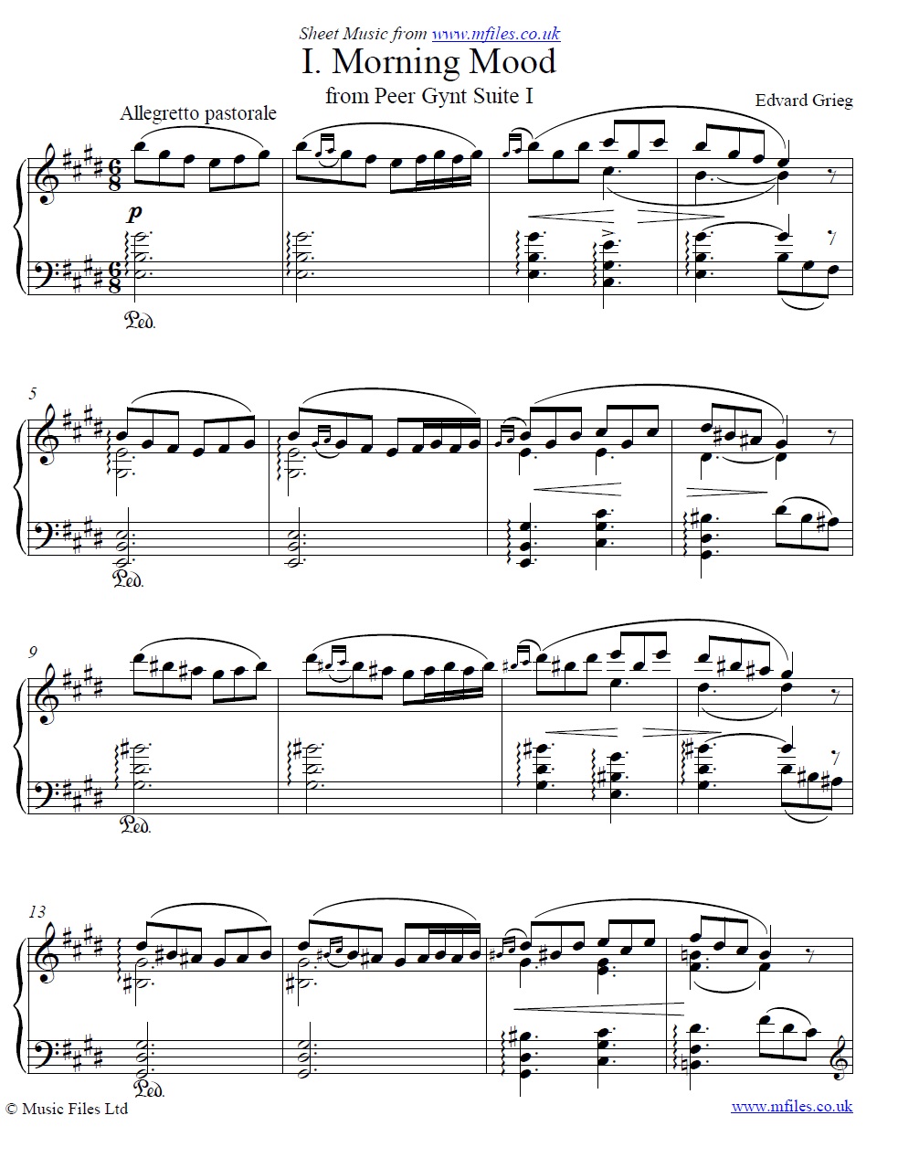 Grieg's Morning Mood from Peer Gynt for piano - click to download sheet music Grieg's Morning Mood from Peer Gynt for piano - sheet music 1st page