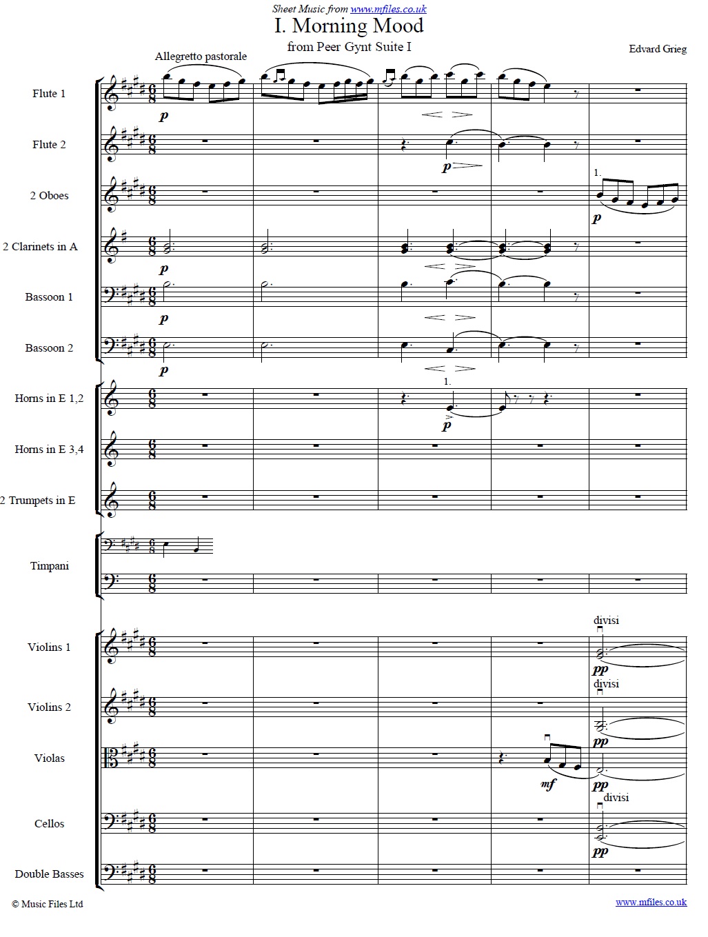 Grieg's Morning Mood from Peer Gynt (orchestral score) - click to download sheet music Grieg's Morning Mood from Peer Gynt (orchestral score) - sheet music 1st page