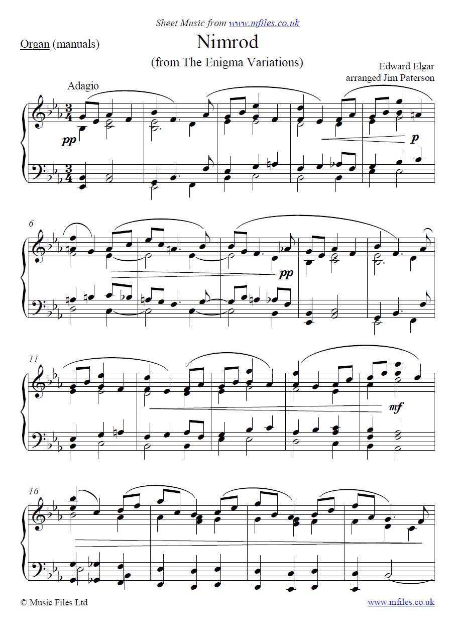 Elgar's Nimrod from The Enigma Variations for organ - click to download sheet music Elgar's Nimrod from The Enigma Variations for organ - sheet music 1st page