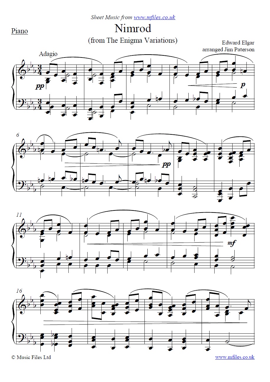 Elgar's Nimrod from The Enigma Variations for piano - click to download sheet music Elgar's Nimrod from The Enigma Variations for piano - sheet music 1st page