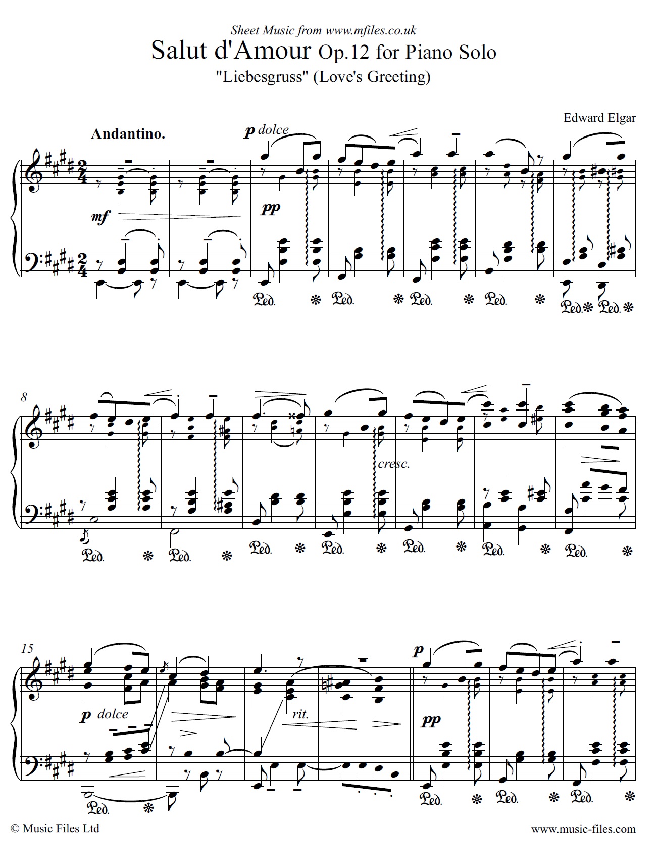 Elgar's Salut d'Amour Op.12 for piano solo - click to download sheet music Elgar's Salut d'Amour Op.12 for piano solo - sheet music 1st page