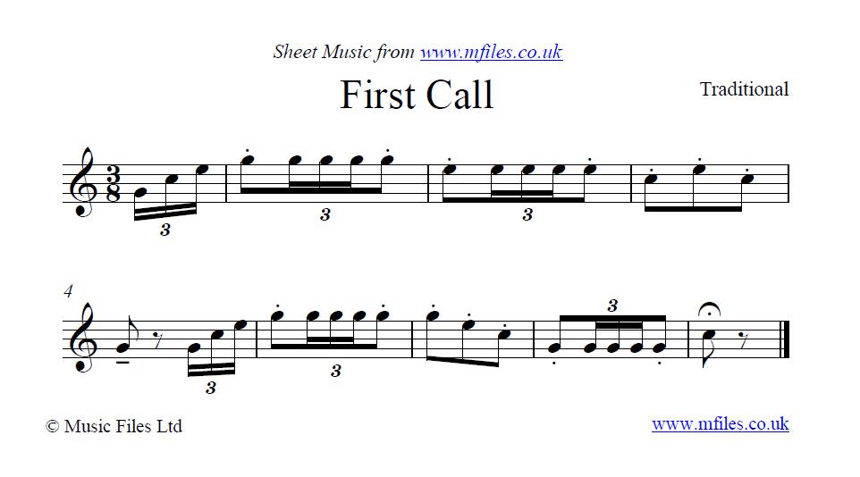 First Call (bugle call) - click to download sheet music First Call (bugle call) - sheet music 1st page