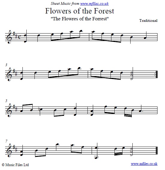 Flowers of the Forest original version for piano - click to download sheet music Flowers of the Forest original version for piano - sheet music 1st page