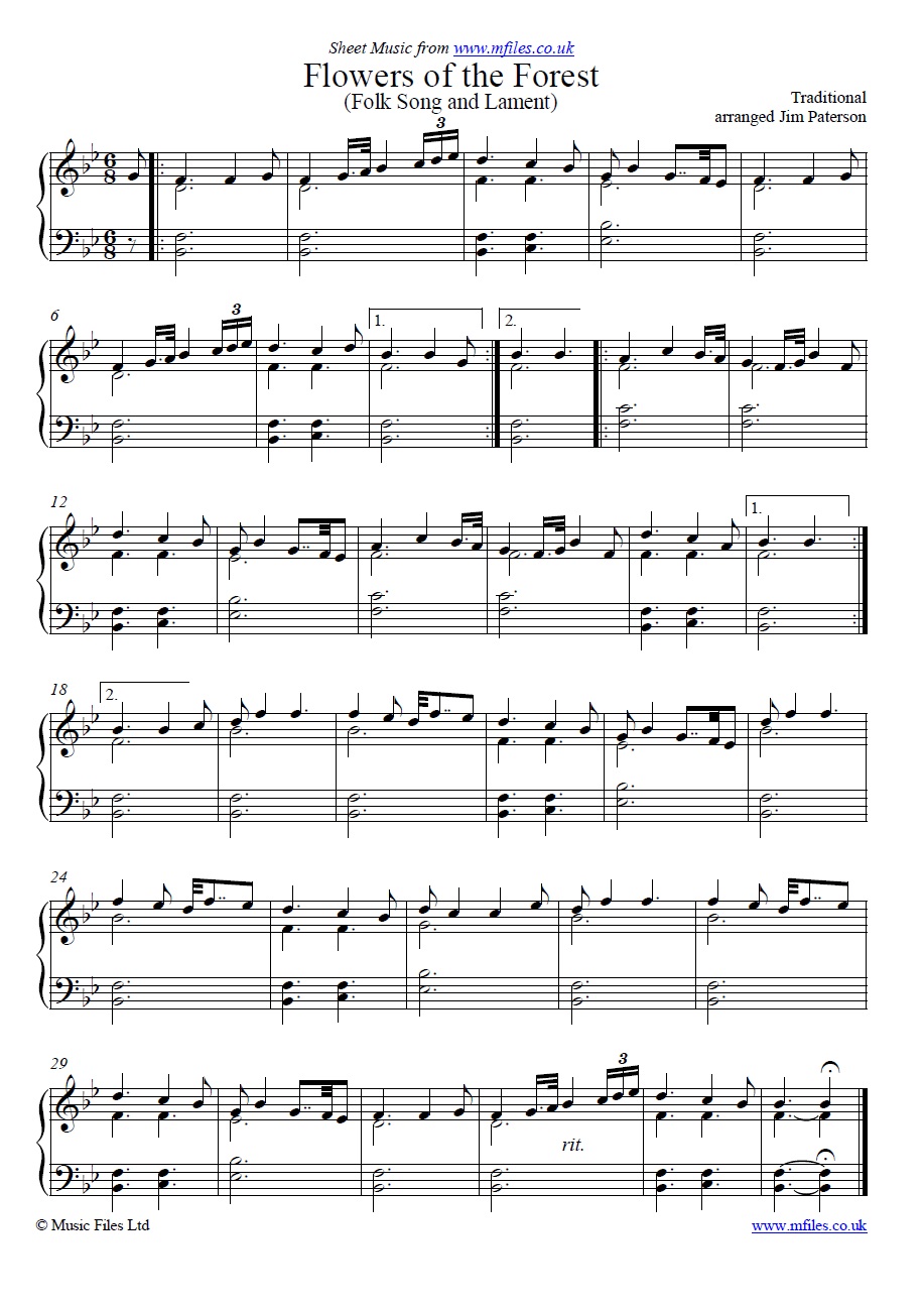 Flowers of the Forest for piano - click to download sheet music Flowers of the Forest for piano - sheet music 1st page