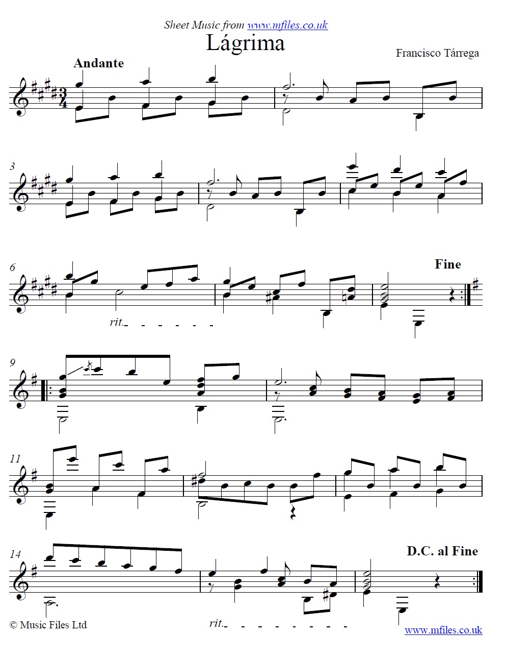 Tárrega's Lágrima (Teardrop) for guitar - click to download sheet music Tárrega's Lágrima (Teardrop) for guitar - sheet music 1st page
